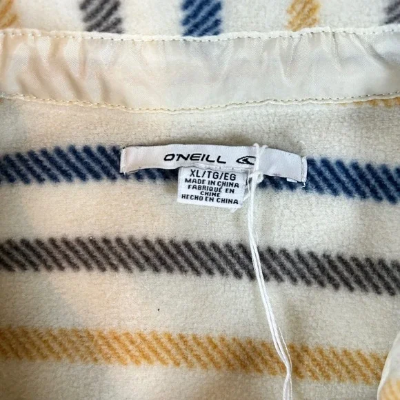 ONeill Womens Striped Fleece Shacket Cream Blue XL Button Front Jacket Surf - Picture 2 of 6